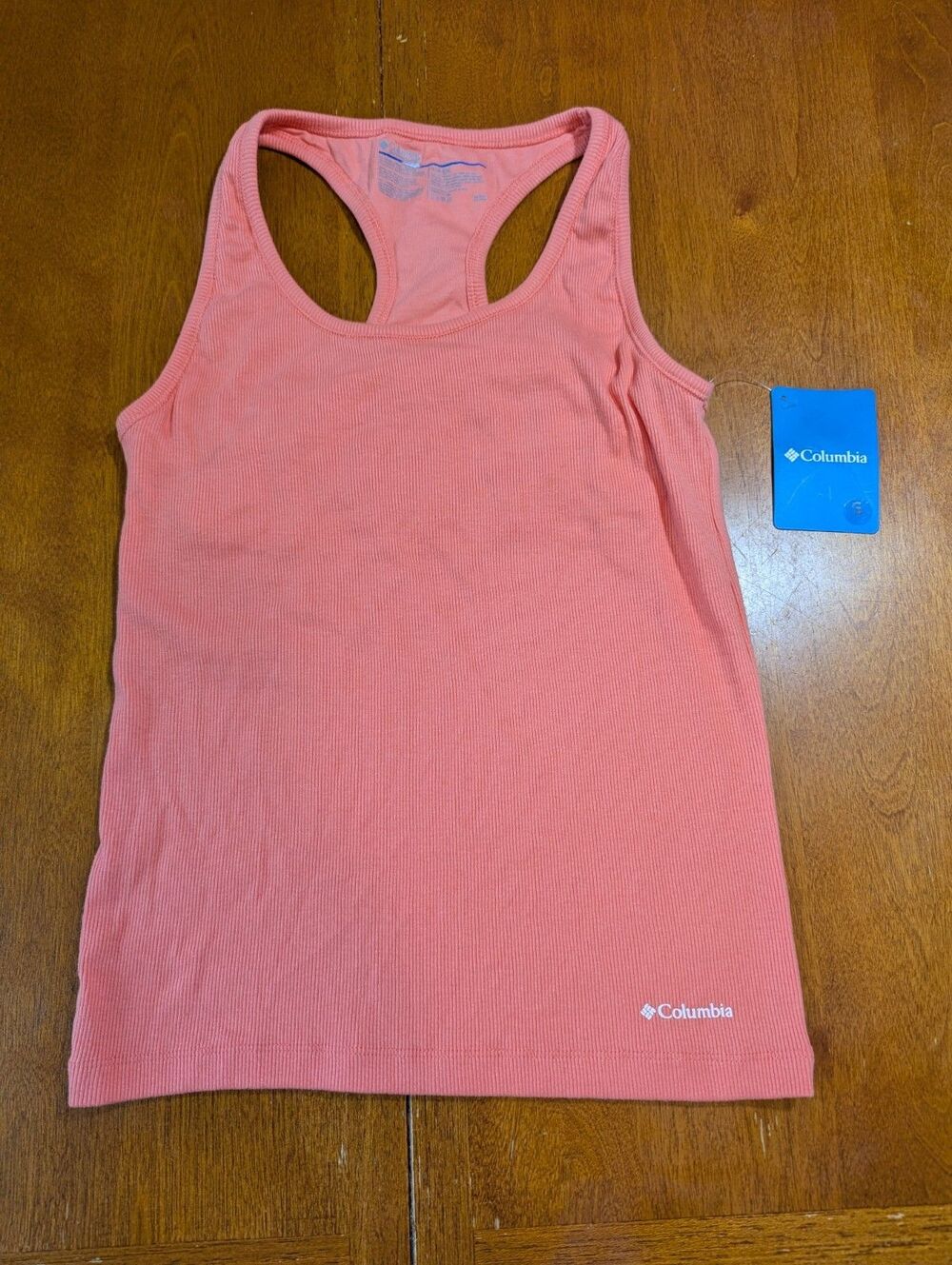 Columbia NWT Pink Coral Ribbed Racerback Tank Top Built-In Shelf Bra Workout S